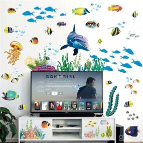 img 3 attached to 🐠 Peel and Stick DIY Underwater Landscape Decor - Removable 3D Ocean Fish Wall Sticker with Coral, Grass, and Seaweed Decal for Kids Girls Nursery Bathroom Living Room Bedroom