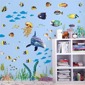 img 2 attached to 🐠 Peel and Stick DIY Underwater Landscape Decor - Removable 3D Ocean Fish Wall Sticker with Coral, Grass, and Seaweed Decal for Kids Girls Nursery Bathroom Living Room Bedroom