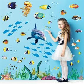 img 1 attached to 🐠 Peel and Stick DIY Underwater Landscape Decor - Removable 3D Ocean Fish Wall Sticker with Coral, Grass, and Seaweed Decal for Kids Girls Nursery Bathroom Living Room Bedroom