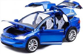 img 4 attached to 1:24 Model X Diecasts Pull Back Модель автомобиля с подсветкой и музыкой, большие автомобильные игрушки, подарки для автомобильных фанатов, синий