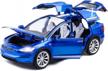 1:24 model x diecasts pull back car model with lights and music, big car toy gifts for car fans blue logo