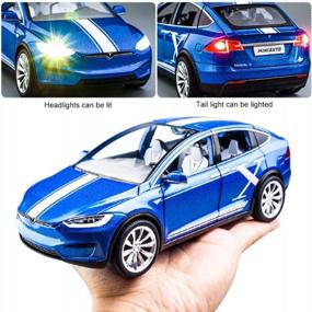 img 1 attached to 1:24 Model X Diecasts Pull Back Модель автомобиля с подсветкой и музыкой, большие автомобильные игрушки, подарки для автомобильных фанатов, синий