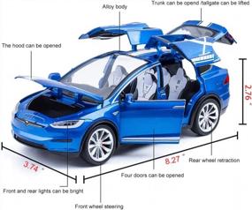 img 3 attached to 1:24 Model X Diecasts Pull Back Модель автомобиля с подсветкой и музыкой, большие автомобильные игрушки, подарки для автомобильных фанатов, синий