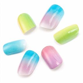 img 3 attached to Vibrant Gradient False Nails For Kids - 24 Pre-Glued Rainbow Tips For Ages 6+