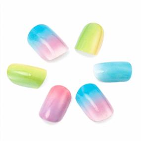 img 4 attached to Vibrant Gradient False Nails For Kids - 24 Pre-Glued Rainbow Tips For Ages 6+