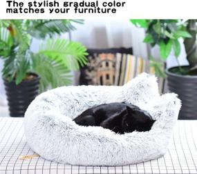 img 1 attached to 🐇 Lazy Rabbit Upgrade Cat Bed: Fluffy Self-Warming Cushion for Indoor Cats and Small Dogs - Non-Slip, Machine Washable, Gradual Gray Color (24 inch)