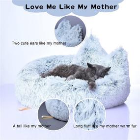 img 3 attached to 🐇 Lazy Rabbit Upgrade Cat Bed: Fluffy Self-Warming Cushion for Indoor Cats and Small Dogs - Non-Slip, Machine Washable, Gradual Gray Color (24 inch)