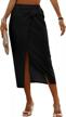 angashion women's midi skirt, solid high waist workwear side zipper with bow tie front split beach skirt logo