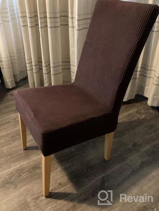 img 1 attached to Set Of 6 Stretch Dining Chair Covers For Dining Room Parsons Chair Slipcover - Textured Checked Jacquard Fabric In Sand Color - Chair Protectors Covers Dining, By H.VERSAILTEX review by Jerry Toscano