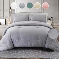 seersucker queen comforter set 3pc all season reversible down alternative quilted duvet insert , microfiber filling, luxury hotel quality bedding sets in a bag, size 90 inch, grey gray logo