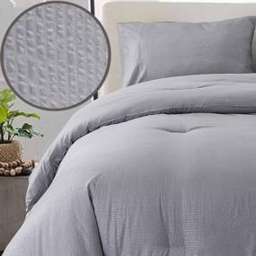 img 3 attached to Seersucker Queen Comforter Set 3PC All Season Reversible Down Alternative Quilted Duvet Insert , Microfiber Filling, Luxury Hotel Quality Bedding Sets In A Bag, Size 90 Inch, Grey Gray