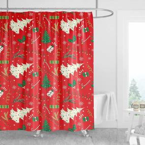img 4 attached to Red Christmas Trees Fabric Shower Curtain 72 X 72 For Bathroom Decor, Waterproof Pine Curtains With Hooks.