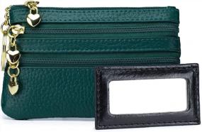 img 4 attached to Leather Coin Purse For Women, 4 Zippered Pockets Change Wallet, Small Dark Green IMEETU Coin Pouch