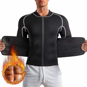 img 4 attached to Men'S Hot Sweat Body Shaper Sauna Suit Jacket With Waist Trainer For Weight Loss, Zipper Closure, Long Sleeve Workout Tank Tops By TAILONG