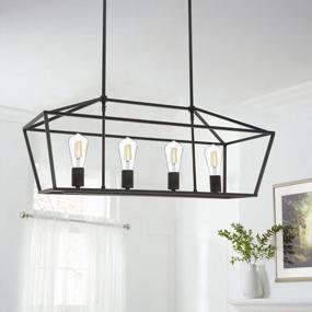 img 2 attached to VINLUZ 4 Light Industrial Farmhouse Chandelier In Black Finish,Metal Linear Kitchen Island Pendant Lighting Indoor Dining Room Light Fixture For Kitchen Living Room Stairway Bar