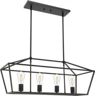 vinluz 4 light industrial farmhouse chandelier in black finish,metal linear kitchen island pendant lighting indoor dining room light fixture for kitchen living room stairway bar logo