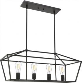 img 3 attached to VINLUZ 4 Light Industrial Farmhouse Chandelier In Black Finish,Metal Linear Kitchen Island Pendant Lighting Indoor Dining Room Light Fixture For Kitchen Living Room Stairway Bar