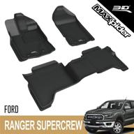 🚗 custom fit 3d maxpider all-weather floor mats for ford ranger supercrew 2019-2022, kagu series - black, 1st & 2nd row logo