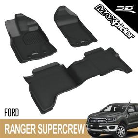 img 4 attached to 🚗 Custom Fit 3D MAXpider All-Weather Floor Mats for Ford Ranger Supercrew 2019-2022, Kagu Series - Black, 1st & 2nd Row