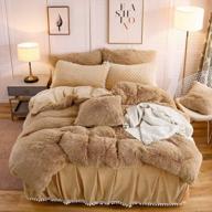 liferevo luxury plush shaggy duvet cover set - ultra soft crystal velvet bedding with faux fur duvet cover and pompom fringe pillow shams - solid, zipper closure - queen size, camel logo