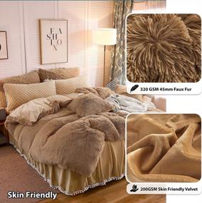 img 1 attached to LIFEREVO Luxury Plush Shaggy Duvet Cover Set - Ultra Soft Crystal Velvet Bedding with Faux Fur Duvet Cover and Pompom Fringe Pillow Shams - Solid, Zipper Closure - Queen Size, Camel