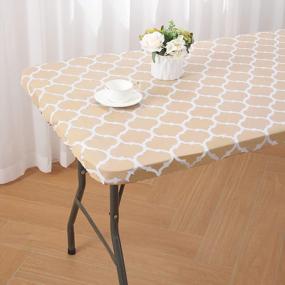 img 4 attached to Elastic Fitted Vinyl Tablecloth With Flannel Backing, Khaki Moroccan Design, Waterproof And Wipeable, Ideal For 4Ft Folding Tables For Outdoor Picnics, Camping And Parties - Size: 30'' X 48''