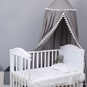 img 1 attached to 🛏️ Gray Crib Canopy - Bed Canopy with Hanging Insect Protection Dome Tent for Toddler