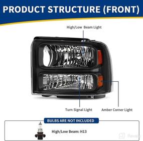 img 3 attached to 🚗 AUTOSAVER88 Headlight Assembly for 2005-2007 Ford F250 F350 F450 F550 Super Duty/05 Ford Excursion, OE Projector Headlamp, Black Housing, Clear Lens