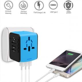 img 3 attached to JMFONE Universal Travel Adapter: High Speed 2.4A 4*USB, Type-C 3.0A Port For 170 Countries Worldwide (Blue)