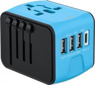 jmfone universal travel adapter: high speed 2.4a 4*usb, type-c 3.0a port for 170 countries worldwide (blue) логотип