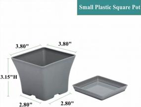 img 3 attached to 12 Pack 3.80 Inch Gray Plastic Square Starter Pots - Perfect For Seedling Nursery & Transplanting Planter Container With Saucer By BangQiao