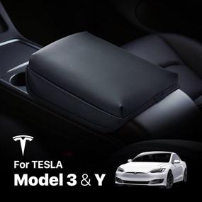 img 3 attached to 🚗 KMMOTORS Model Y and Model 3 Center Console Cover - Enhanced Black | Armrest Cushion with Console Protector | Vegan Leather Tesla Accessories