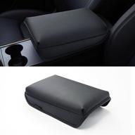 🚗 kmmotors model y and model 3 center console cover - enhanced black | armrest cushion with console protector | vegan leather tesla accessories logo