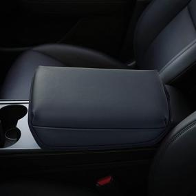 img 1 attached to 🚗 KMMOTORS Model Y and Model 3 Center Console Cover - Enhanced Black | Armrest Cushion with Console Protector | Vegan Leather Tesla Accessories