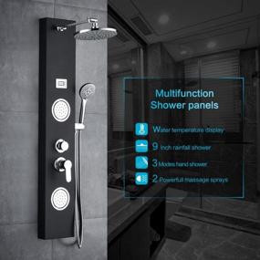 img 3 attached to 🚿 ROVOGO Stainless Steel Rainfall Shower Panel Tower System: Ultimate Shower Experience with Overhead Shower, Body Massage Sprays, Handheld, and Temperature Display, Black