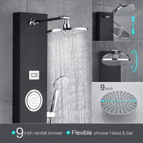 img 2 attached to 🚿 ROVOGO Stainless Steel Rainfall Shower Panel Tower System: Ultimate Shower Experience with Overhead Shower, Body Massage Sprays, Handheld, and Temperature Display, Black