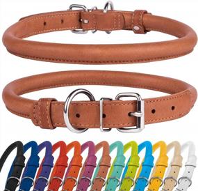 img 4 attached to CollarDirect Rolled Leather Dog Collar, Soft Padded Round Puppy Collar With Handmade Genuine Leather - Small To Large Cat & Dog Collars In 13 Colors (14-16 Inch, Brown Textured)