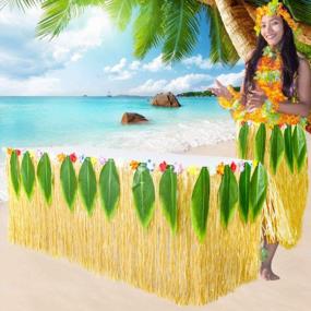 img 2 attached to 9Ft Tiki Grass Table Skirt For Hawaiian Luau, Moana Birthday Party Decorations And Supplies