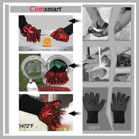 img 3 attached to 1472°F Heat Resistant BBQ Gloves By Comsmart - Non-Slip Silicone Oven & Grilling Mitts For Barbecue, Cooking, Baking & Cutting