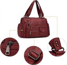 img 3 attached to Washed Leather Tote Purses With Multiple Pockets - Ideal Functional Shoulder Bags For Women By BAIGIO