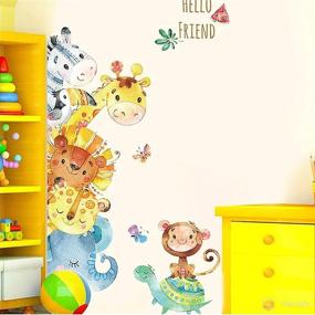 img 2 attached to 🦁 HILUCK Wall Door Stickers Decals Decoration: Cartoon Cute Animals Tree, Giraffe, Horse, Lion, Elephant, Turtle, Monkey, Deer. Jungle Safari Woodland. Removable For Children Boy Girl Kids Baby Bedroom Wardrobe. Nursery Wall Decor