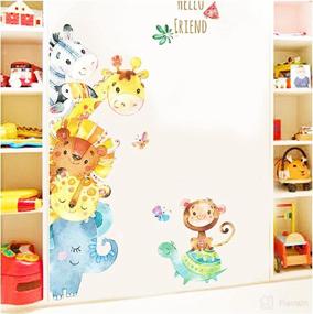 img 1 attached to 🦁 HILUCK Wall Door Stickers Decals Decoration: Cartoon Cute Animals Tree, Giraffe, Horse, Lion, Elephant, Turtle, Monkey, Deer. Jungle Safari Woodland. Removable For Children Boy Girl Kids Baby Bedroom Wardrobe. Nursery Wall Decor