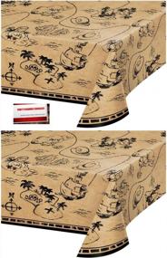 img 3 attached to 🏴 (2 Pack) Pirate Ship Treasure Map Birthday Plastic Table Cover 54 X 102 Inches: Party Planning Checklist Included!