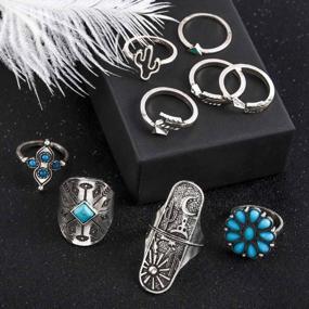 img 2 attached to ELABEST Boho Western Ring Set Turquoise Cactus Arrow Joint Knuckle Finger Rings Sets For Women And Girls
