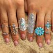 elabest boho western ring set turquoise cactus arrow joint knuckle finger rings sets for women and girls logo