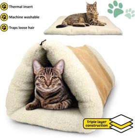 img 1 attached to 🐾 PARTYSAVING 2-Pack PET Palace 2-in-1 Pet Bed Snooze Tunnel and Mat for Cats, Dogs, and Kittens - Travel and Home Use, APL1354, Beige