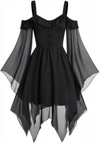 img 4 attached to Plus Size Gothic Dress For Women: TWGONE Dark In Love Ruffle Sleeves Off Shoulder Midi Dress