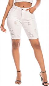img 4 attached to Women'S Denim Bermuda Shorts - Thunder Star Mid Rise Jeans With Frayed Raw Hem
