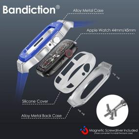 img 2 attached to 📱 Bandiction Luxury Designer Rugged Case with Band Compatible for Apple Watch Band 44mm 45mm, Metal Protective Cover Case with Silicone Strap Shockproof Bumper for iWatch Series 8 7 45mm and SE 6 5 4 44mm" - "Bandiction Luxury Designer Rugged Case with Band | Apple Watch 44mm 45mm | Metal Protective Cover with Silicone Strap | Shockproof Bumper for iWatch Series 8 7 45mm, SE 6 5 4 44mm