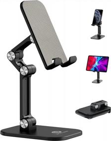 img 4 attached to OCYCLONE Cell Phone Stand, IPad Stand, Adjustable Height And Angle Phone Stand For Desk, Foldable Phone Holder, Taller IPhone Stand Compatible For 4 - 11 Inch All Mobile Phone/IPad/Tablet - Black